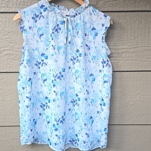 Rachel Zoe Blue Print metallic sleeveless blouse